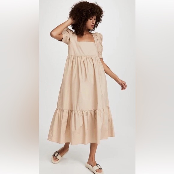 En Saison Square Neck Puff Sleeve Midi Dress Sz XS Natural - Picture 4 of 9